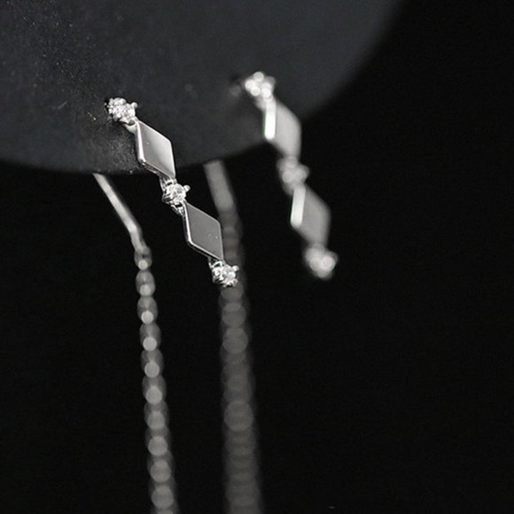 🔥Unique 925 Silver Plated chain Long Tassel Stud Earrings, GPMB1550 - Picture 1 of 2